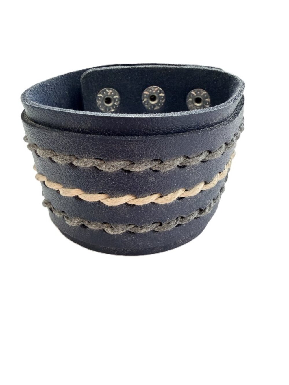 Navy Blue Leather Braided Rope Cuff Bracelet Stylish wide cuff bracelet made